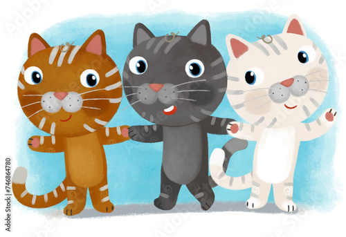 cartoon scene with cat friends spending time together having fun illustration for children photo