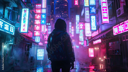 Cyberpunk City Set with Neon Lights, Holographic Ads, and High-Tech Alleyways. Concept of Future Urban Dystopia