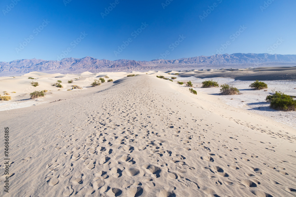 Footprints in the sand at Mesquite Flat Sand Dunes, Death Valley National Park, California