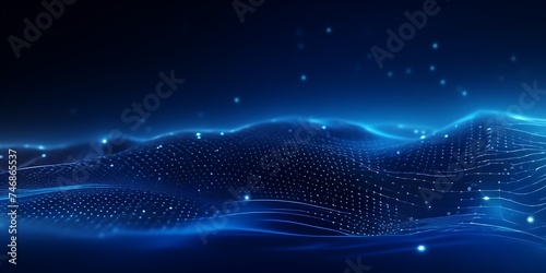 Wave of dots and weave lines. Abstract blue background for design on the topic of cyberspace