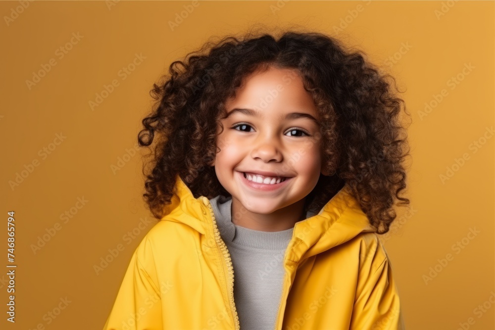 Portrait of a cute african american little girl smiling over yellow background Portrait of a cute african american little girl smiling over yellow background