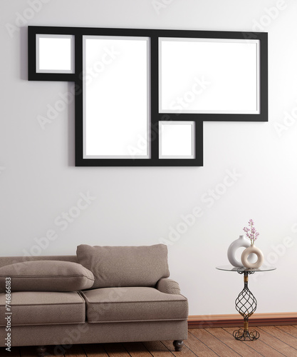 ollage photo frame in living room with sofa photo