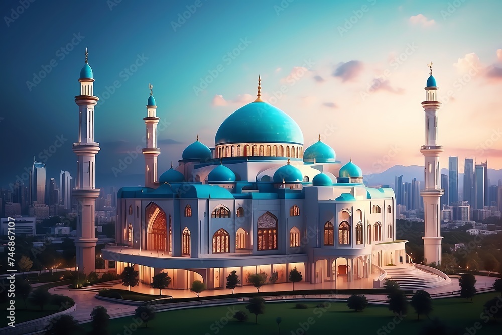 Generative AI. Isometric Mosque with a Luxurious and Majestic Dome