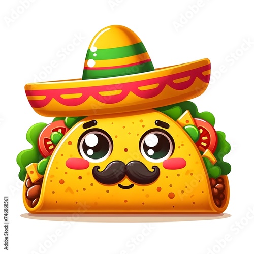Charming Taco Character with Mustache and Sombrero Cartoon Illustration