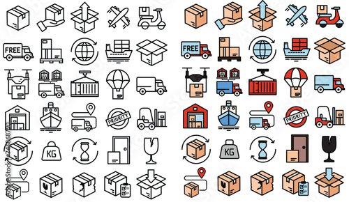 Shipping vector icon set. Big Set Of Shipping Icons Collection. Shipping Icons vector set. ecommerce icons set. dropshipping icons set. 