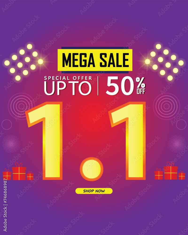 Fototapeta premium Sale banner template design 1.1 . 01.01 SPECIAL OFFER, FLASH SALE, MEGA SALE