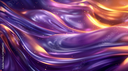 Golden and Purple Metallic Waves 3D Abstract.