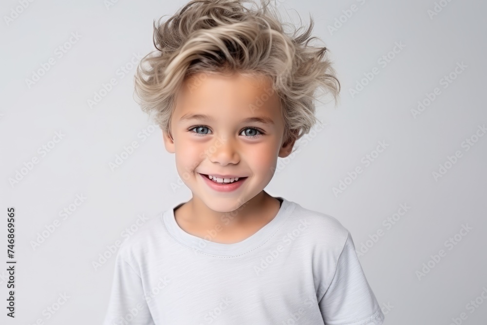 Portrait of a cute little boy with blond hair over grey background Portrait of a cute little boy with blond hair over grey background