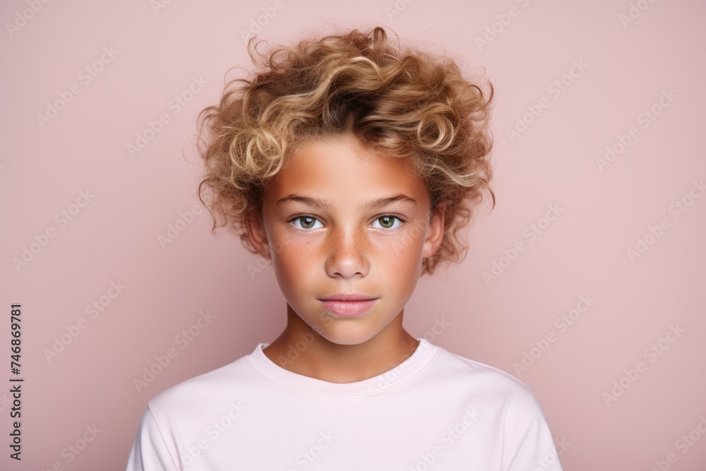 Portrait of a cute little girl with curly hair on a pink background Portrait of a cute little girl with curly hair on a pink background