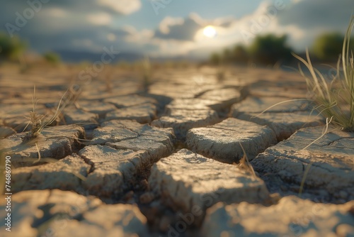 Dry cracked soil due to severe drought photo