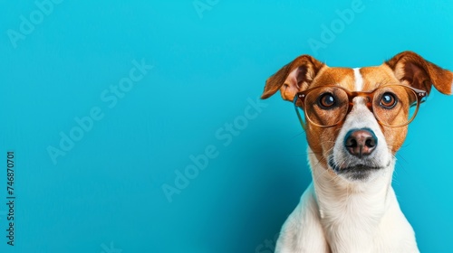 Stylish puppy with glasses in studio setting, perfect for custom text placement opportunities © Ilja