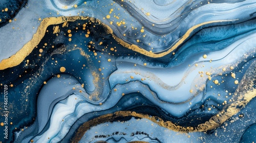 Elegant Blue and Gold Marble Texture, Abstract Art Design with Luxurious Golden Veins, Creative Background