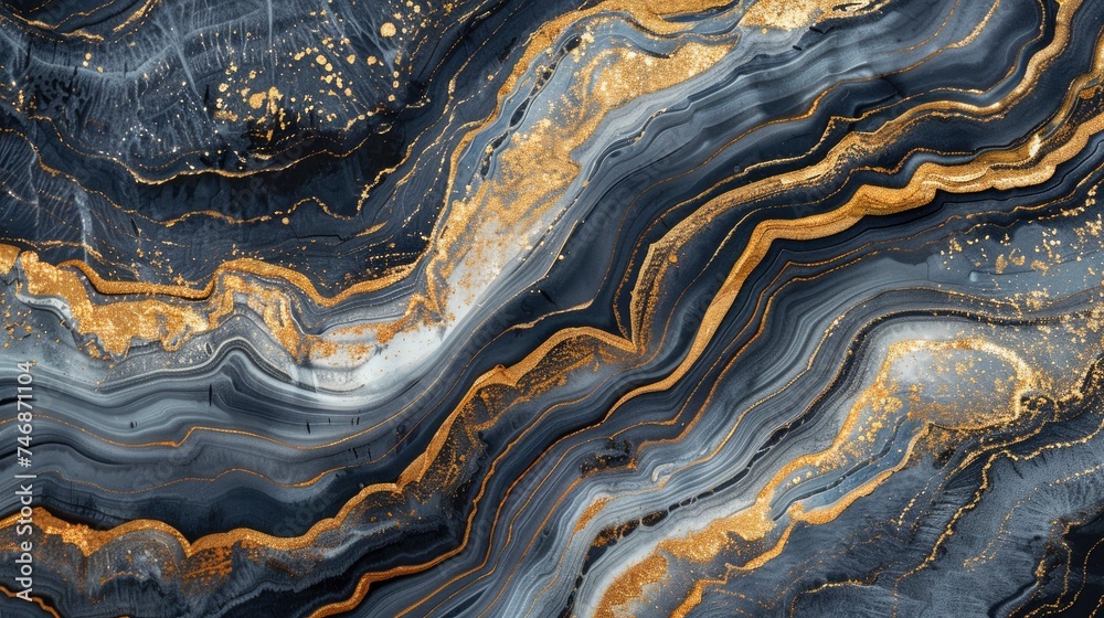 Abstract ocean- ART. Natural Luxury. Style incorporates the swirls of marble or the ripples of agate. Very beautiful black paint with the addition of gold powder - generative ai Abstract ocean- ART. Natural Luxury. Style incorporates the swirls of marble or the ripples of agate. Very beautiful black paint with the addition of gold powder - generative ai