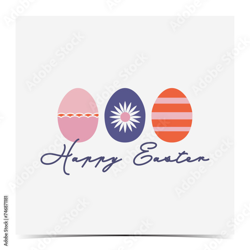 Cute Easter greeting card, cover, poster, label, flyer, banner with eggs in pink, purple and red color palette