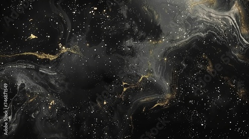 Abstract Cosmic Background with Swirling Golden Particles and Nebula Textures for Creative Design © Psykromia