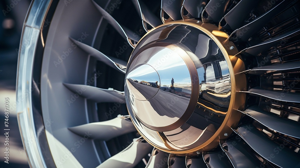 Intricate Jet Engine Turbine Detail in Sunlight. Generative ai - obrazy, fototapety, plakaty 