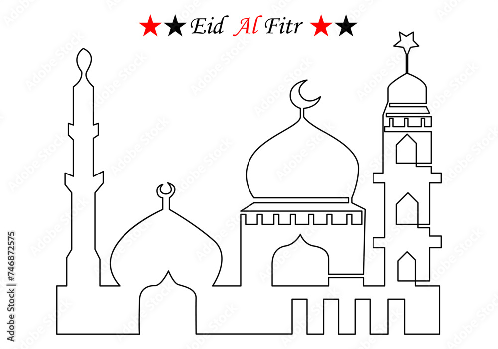 Continuous one line drawing of eid al fitr out line vector art illustration Continuous one line drawing of eid al fitr out line vector art illustration