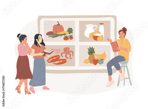 Health and nutrition workshop isolated concept vector illustration. Healthy eating workshop, nutrition habits corrective, preventive children care, learn cooking, losing weight vector concept.