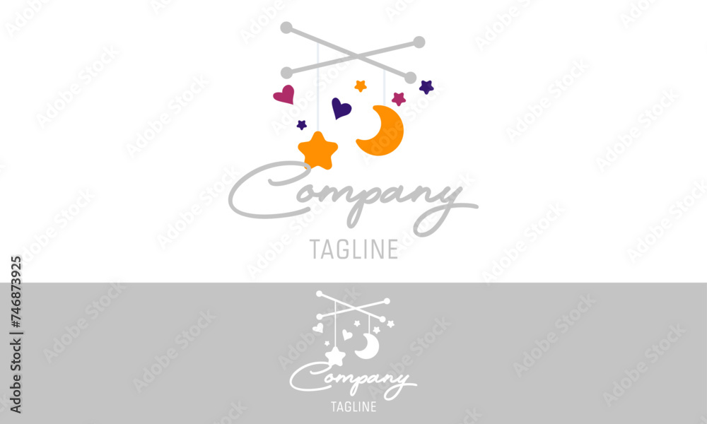 Brown and Colorful Object Baby Tool Sleep Logo Design Brown and Colorful Object Baby Tool Sleep Logo Design