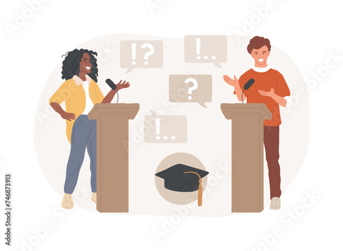 Debating club isolated concept vector illustration. Classroom debates, eloquent speech, debating competition, school club, public speaking class, effective communication skill vector concept.