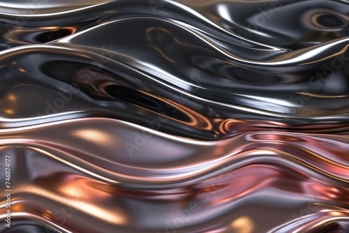 3d render of abstract metallic background with waves and folds in it. pink and black color