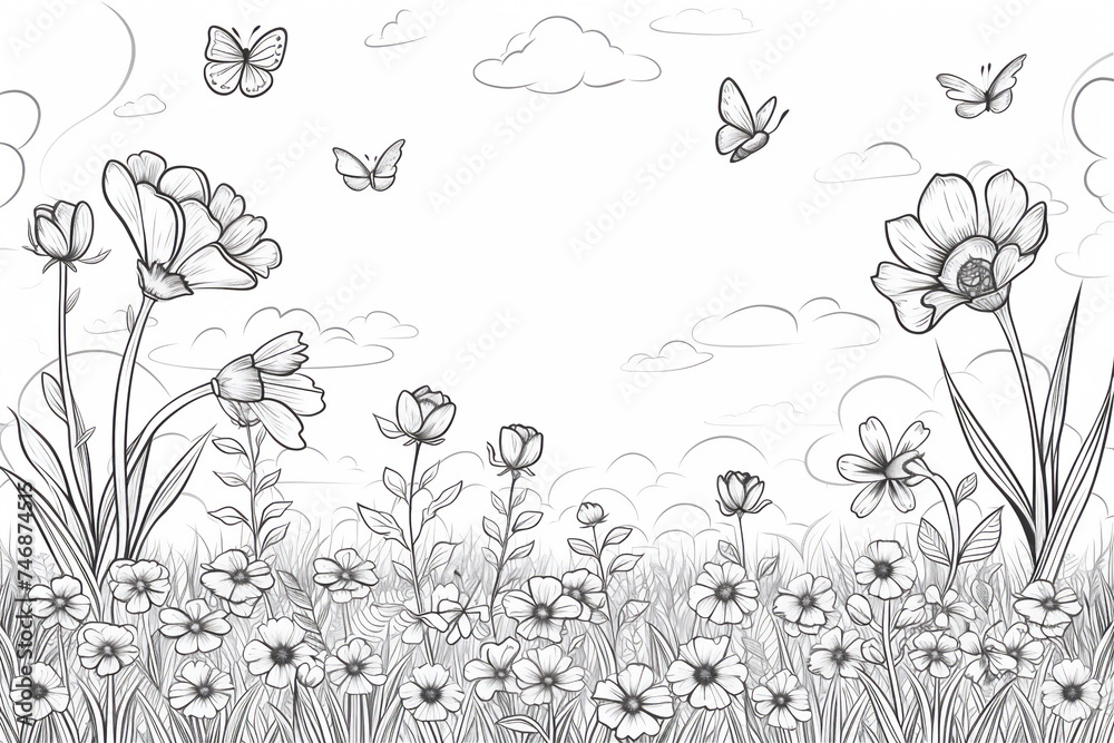 Coloring Pages of pattern flowers with butterfly