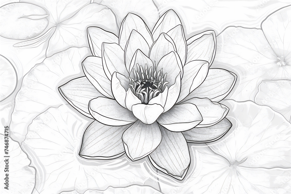 Coloring Pages of blossom Lotus flower in pond