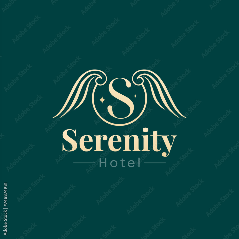 Serenity Hotel Logo Vector  Illustration. Template Design Idea wings with Initial S Letter 