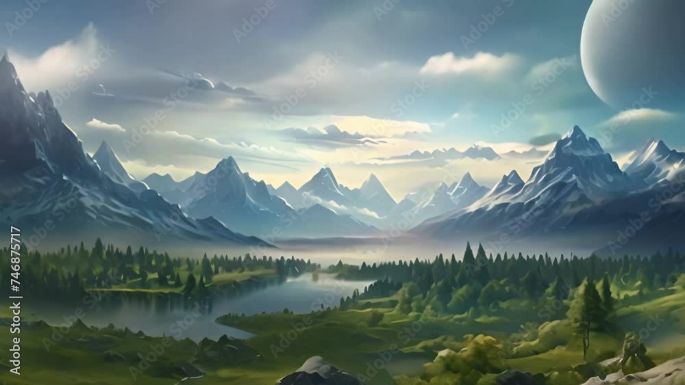 Mountain Landscape With Lake in Foreground Generative AI