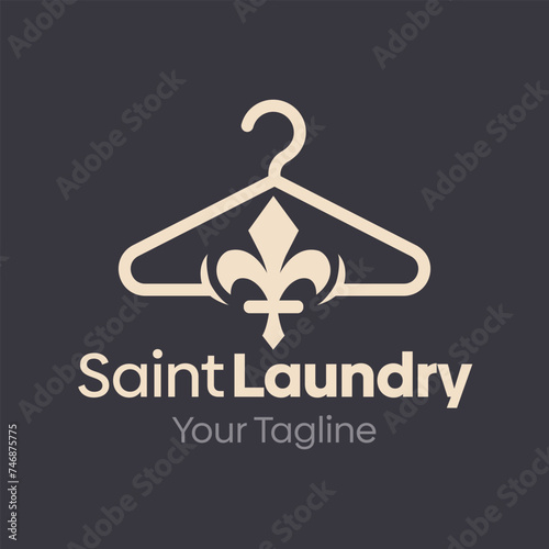 Saint LaundryLogo Vector Illustration. Template Design Idea Combining hanger fashion and crest photo