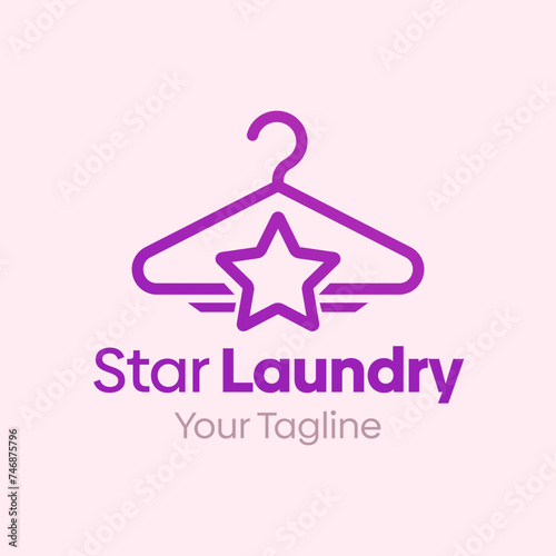 Star Laundry Logo Vector Illustration. Template Design Idea Combining Hanger Fashion and star shape