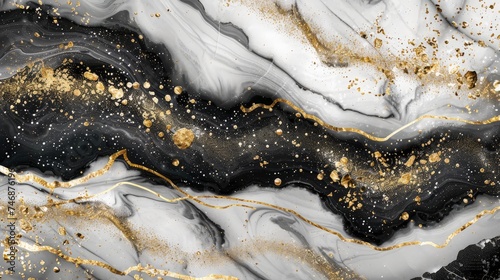 Elegant Black and Gold Marble Texture with Glitter Accents for Luxury Design Background