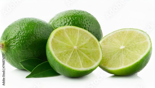 Lime with slices isolated on white background