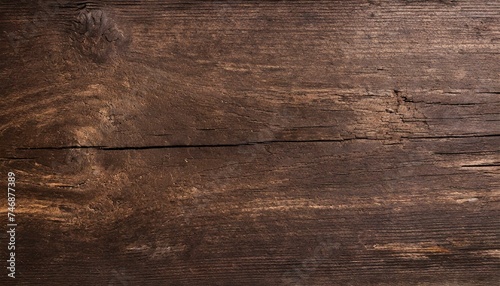 Background texture of old dark brown wood with defects. Copy space text 