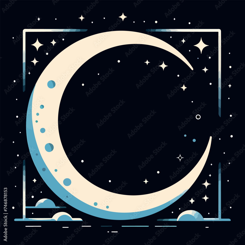 Naklejka premium Moon and stars frame - vector frame - invitation card 