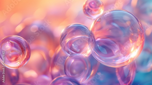 An abstract background with pink, purple, and blue bubbles and spheres. 