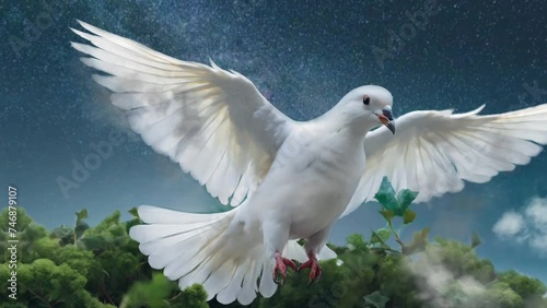 burung merpati putih yang cantik yang sedang terbang diindahnya alam photo