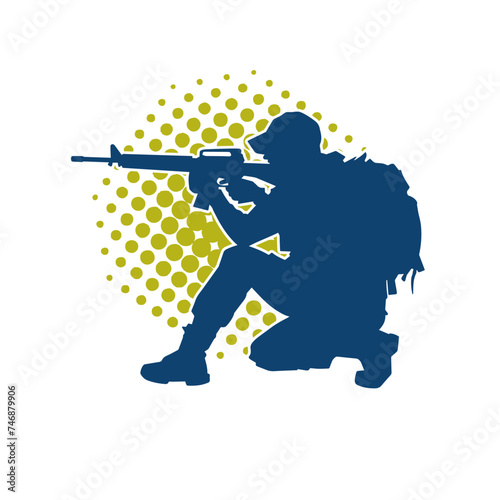 Silhouette of a male shooter firing sniper long barrel riffle gun weapon