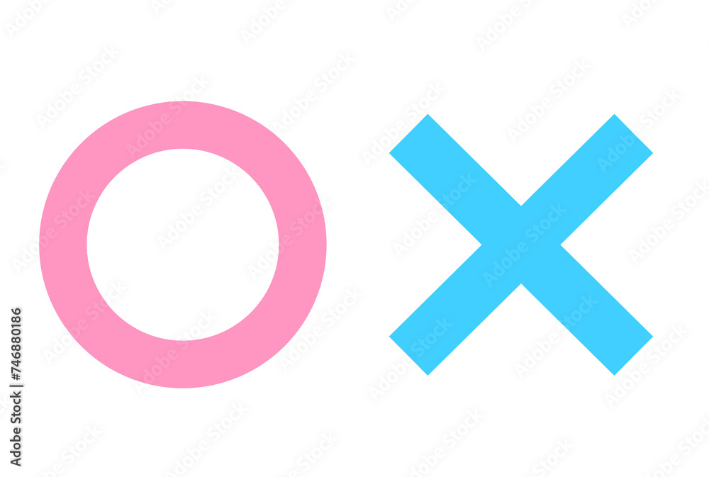 Obraz premium ピンク色と水色｜シンプルなまるばつマーク