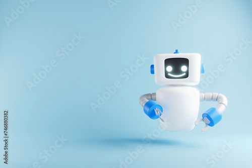 3D rendering A cute robot floats in the air.