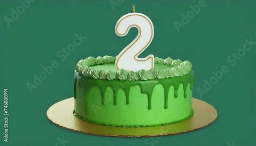 Green Frosted 2st Year Birthday Cake  photo