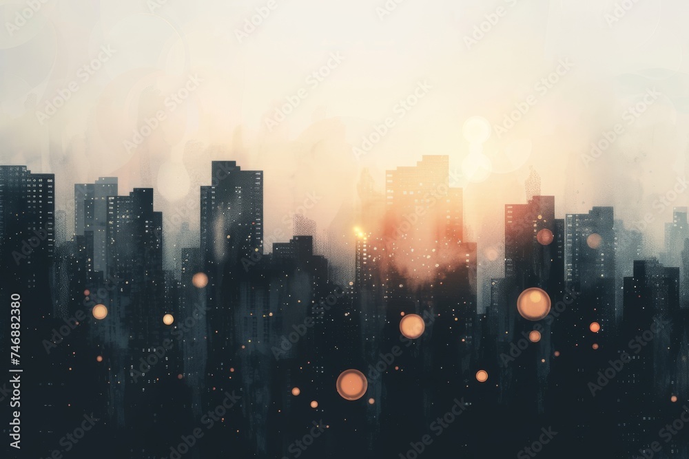 Soft urban silhouette with sun flares Soft urban silhouette with sun flares