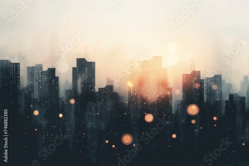 Soft urban silhouette with sun flares