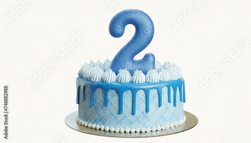 Blue Frosted 2st Year Birthday Cake on Isolated Background  photo