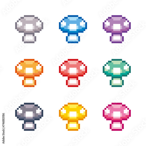 9色のキノコのピクセルアート 