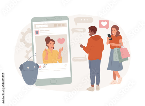Virtual influencer isolated concept vector illustration. Influencer marketing, digital agency service, virtual character, computer-generated person, social media, brand avatar vector concept.