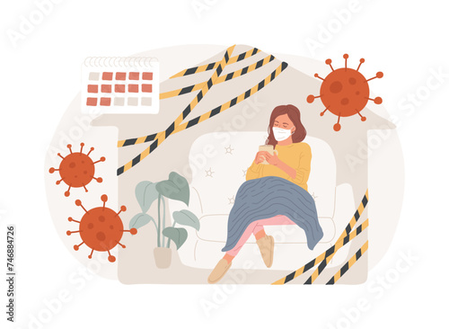 Quarantine isolated concept vector illustration. Self quarantine, isolation during pandemic, seasonal flu, stay at home, infectious disease in a community, influenza spread vector concept.