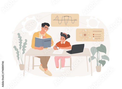 Home-school your kids isolated concept vector illustration. Distance learning, remote home education, structured school program, parents help kids study during quarantine vector concept. photo