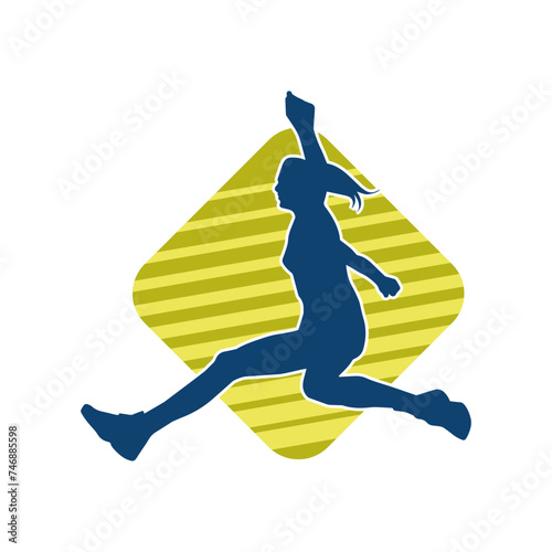 Silhouette of a slim female jump pose. Silhouette of a casual woman jumping