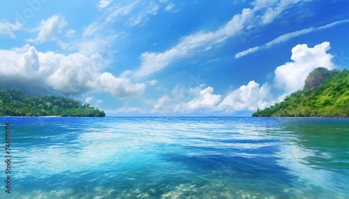Perfect sky and water of ocean. Travel, holdiay, summer concept. 